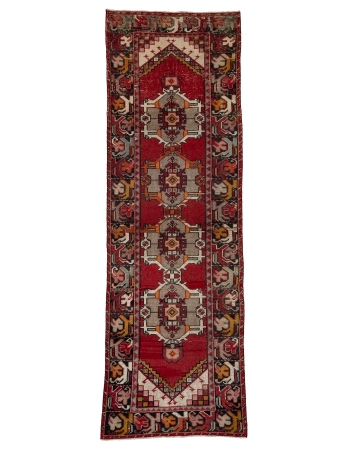 Vintage Red Turkish Decorative Runner - 3`3" x 9`9"