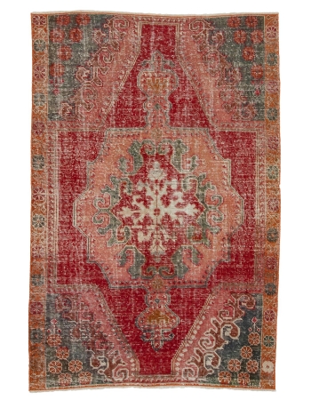 Distressed Vintage Decorative Turkish Rug - 4`4" x 6`8"