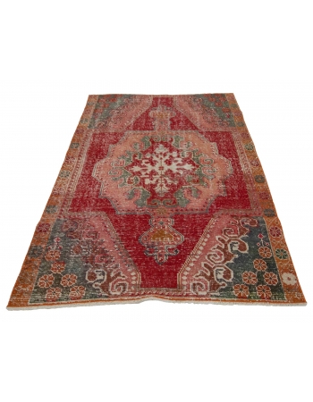 Distressed Vintage Decorative Turkish Rug - 4`4" x 6`8"