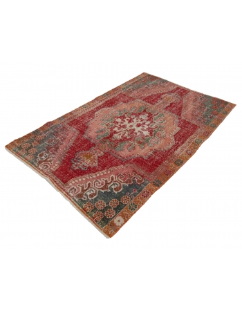 Distressed Vintage Decorative Turkish Rug - 4`4" x 6`8"