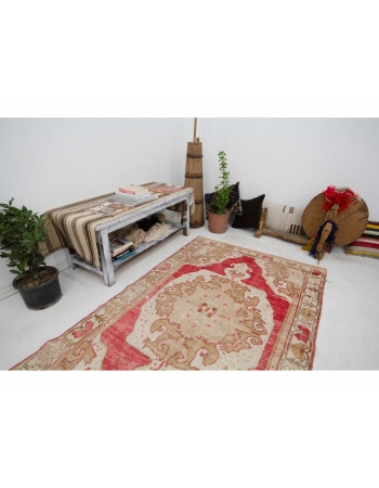 Washed Out Vintage Turkish Carpet - 4`2" x 6`11"