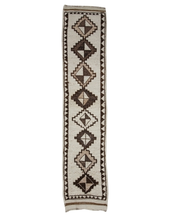 White & Brown Vintage Wool Runner - 2`8" x 12`0"