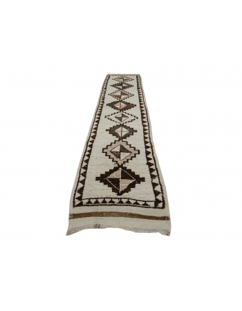 White & Brown Vintage Wool Runner - 2`8" x 12`0"