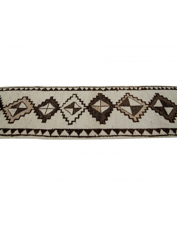 White & Brown Vintage Wool Runner - 2`8" x 12`0"