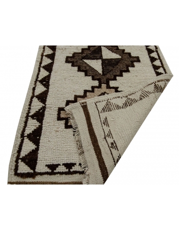 White & Brown Vintage Wool Runner - 2`8" x 12`0"