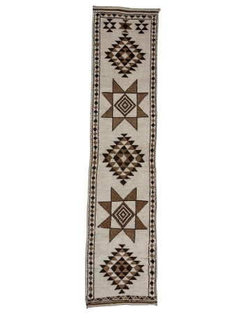 Natural Wool Vintage Brown & White Runner - 2`11" x 12`6"