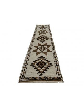 Natural Wool Vintage Brown & White Runner - 2`11" x 12`6"