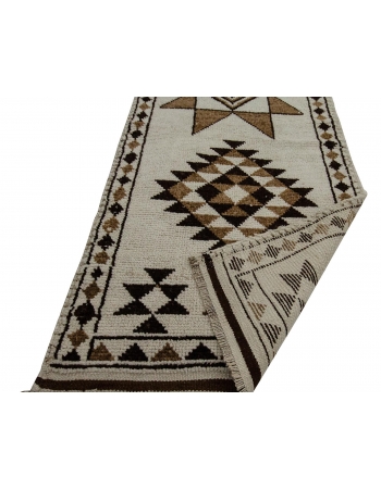 Natural Wool Vintage Brown & White Runner - 2`11" x 12`6"