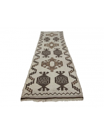 White & Gray Vintage Natural Herki Runner - 3`5" x 12`2"