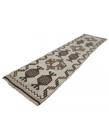 White & Gray Vintage Natural Herki Runner - 3`5" x 12`2"