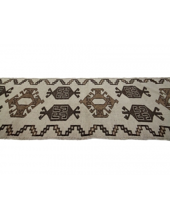 White & Gray Vintage Natural Herki Runner - 3`5" x 12`2"