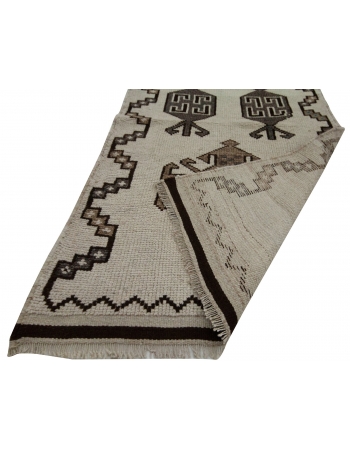 White & Gray Vintage Natural Herki Runner - 3`5" x 12`2"