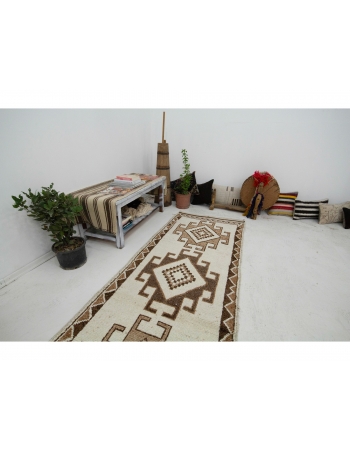 Natural Wool Decorative Herki Runner - 3`1" x 11`10"