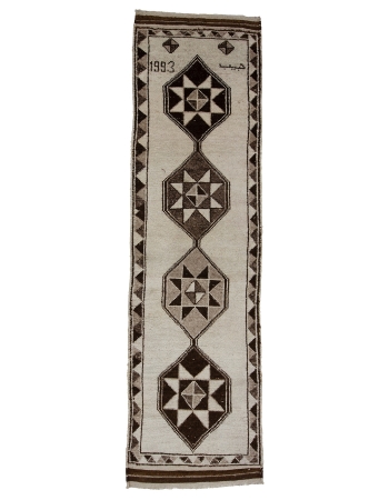 Vintage Natural Wool Brown & White Runner - 3`4" x 11`10"