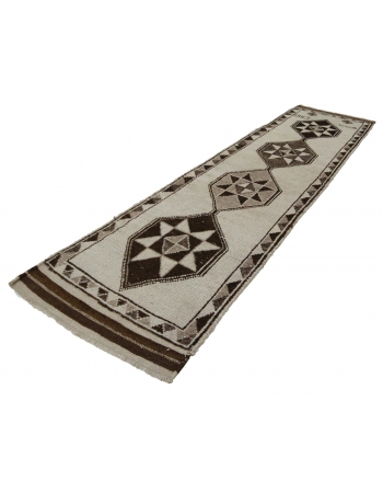 Vintage Natural Wool Brown & White Runner - 3`4" x 11`10"