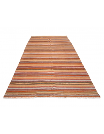 Striped Vintage Colorful Kilim Rug - 5`9" x 10`8"