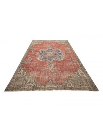 Distressed Vintage Turkish Oushak Rug - 6`8" x 10`8"