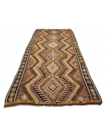 Vintage Unique Turkish Kars Kilim Rug - 5`1" x 11`4"