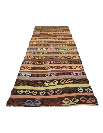 Vintage Decorative Turkish Kars Kilim Rug - 4`3" x 11`10"