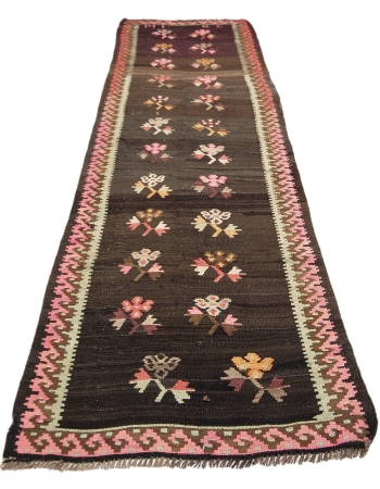 Vintage Decorative Turkish Kilim Runner Rug - 3`2" x 11`1"