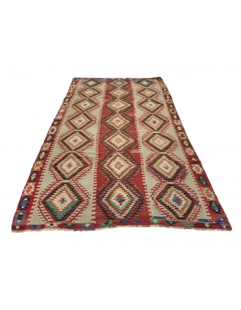 Vintage Handwoven Turkish Kilim Rug - 5`5" x 9`7"