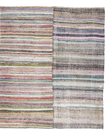 Large Vintage Turkish Rag Rug - 10`2" x 12`4"