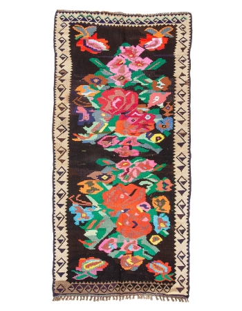 Floral Vintage Unique Turkish Kilim Rug - 5`1" x 10`2"