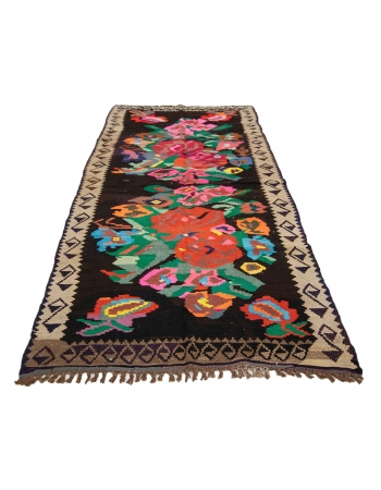 Floral Vintage Unique Turkish Kilim Rug - 5`1" x 10`2"