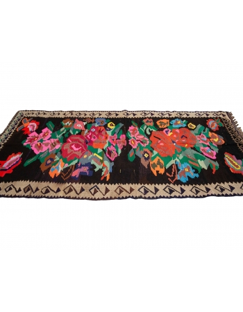 Floral Vintage Unique Turkish Kilim Rug - 5`1" x 10`2"