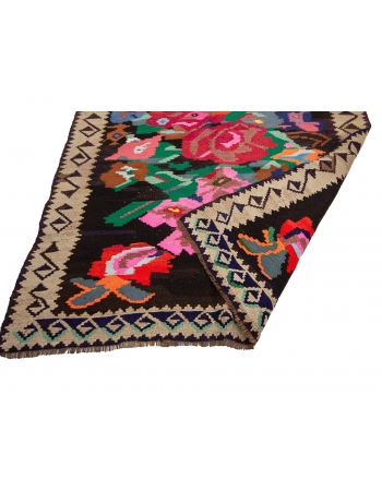 Floral Vintage Unique Turkish Kilim Rug - 5`1" x 10`2"