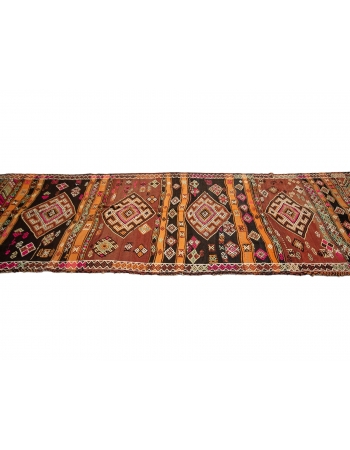 Vintage Embroidered Wide Turkish Kilim Runner - 4`1" x 11`8"