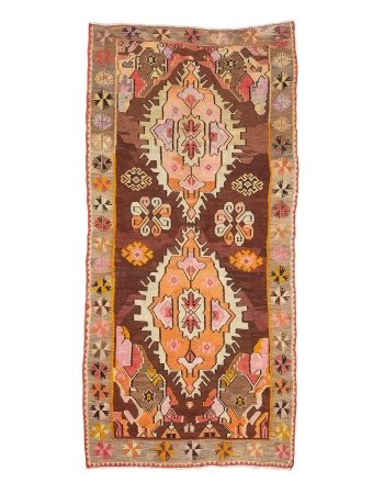 One of  a Kind Vİntage Turkish Kilim Rug - 5`11" x 12`0"