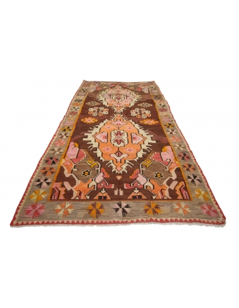 One of  a Kind Vİntage Turkish Kilim Rug - 5`11" x 12`0"