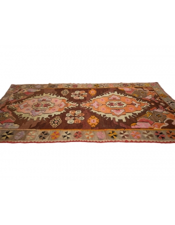 One of  a Kind Vİntage Turkish Kilim Rug - 5`11" x 12`0"