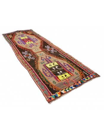 Colorful Vintage Turkish Kilim Rug - 4`5" x 12`4"