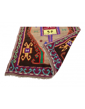 Colorful Vintage Turkish Kilim Rug - 4`5" x 12`4"