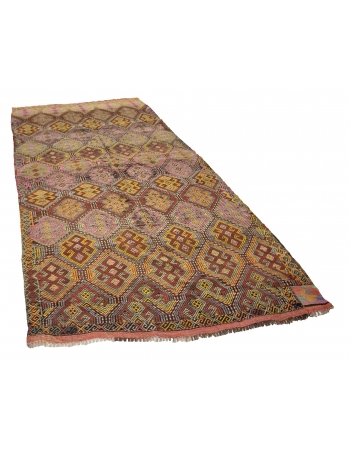 Embroidered Vintage Wool Kilim Rug - 5`7" x 11`10"