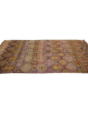 Embroidered Vintage Wool Kilim Rug - 5`7" x 11`10"