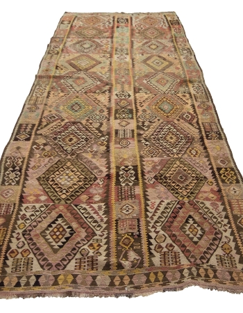 Vintage Turkish Wool Kars Kilim Rug - 4`8" x 12`7"