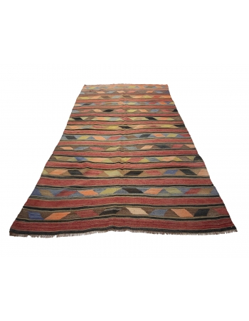 Turkish Vintage Wool Kilim Rug - 5`7" x 10`0"