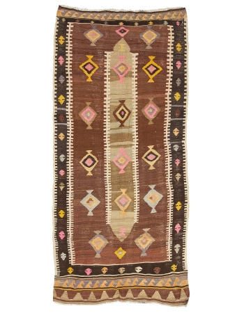 Vintage Decorative Turkish Kars Kilim Rug - 4`9" x 9`8"