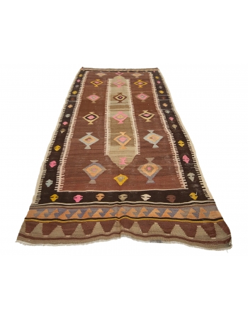 Vintage Decorative Turkish Kars Kilim Rug - 4`9" x 9`8"