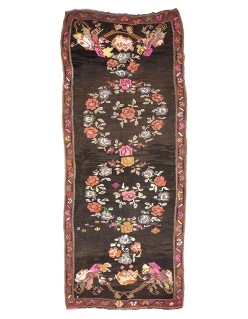 Floral Vintage Turkish Kilim Rug - 5`3" x 13`7"