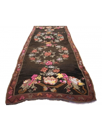 Floral Vintage Turkish Kilim Rug - 5`3" x 13`7"