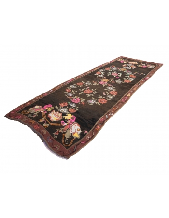 Floral Vintage Turkish Kilim Rug - 5`3" x 13`7"