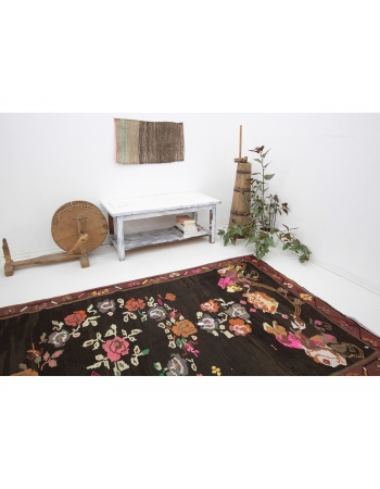 Floral Vintage Turkish Kilim Rug - 5`3" x 13`7"