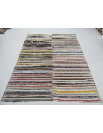 Large Striped Vintage Turkish Rag Rug - 8`10" x 11`7"