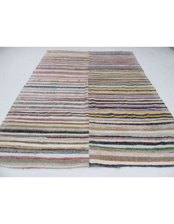 Large Striped Vintage Turkish Rag Rug - 8`10" x 11`7"