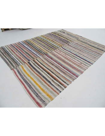 Large Striped Vintage Turkish Rag Rug - 8`10" x 11`7"