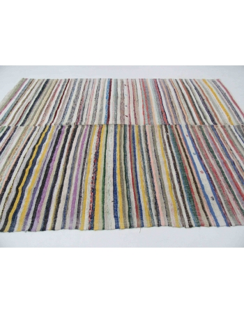 Large Striped Vintage Turkish Rag Rug - 8`10" x 11`7"